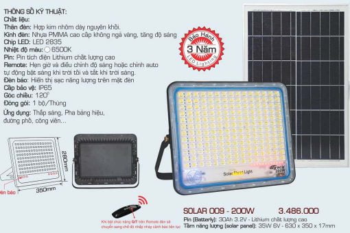 Đèn năng lượng mặt trời 200w Anfaco solar 009
